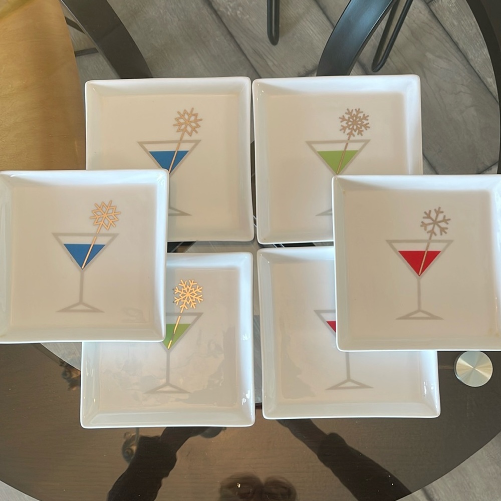 Crate&Barrel Jack Frost Martini Appetizer Square Plates 6X6 Ceramic
